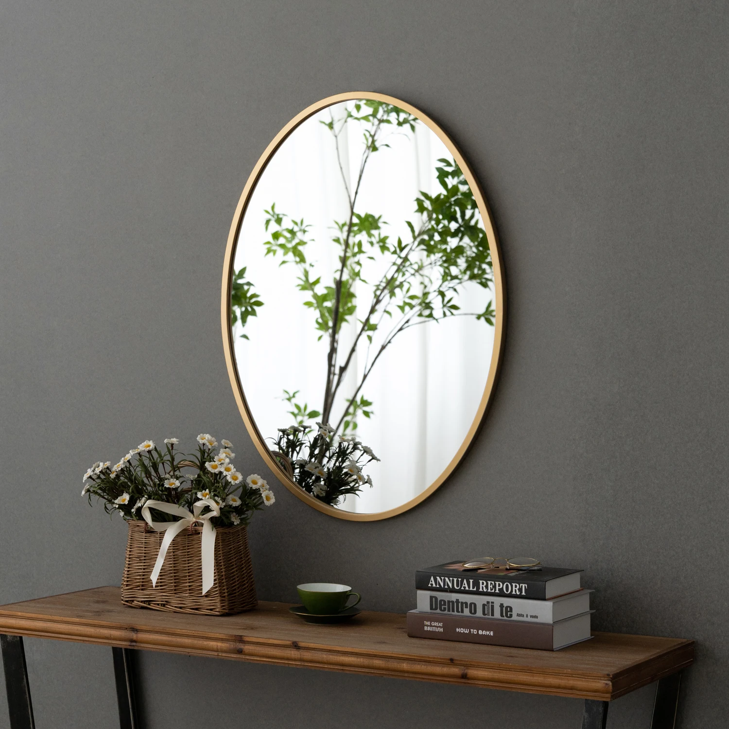 Clean oval shape Decorative gold Metal Wall Mirror Factory for Bathroom
