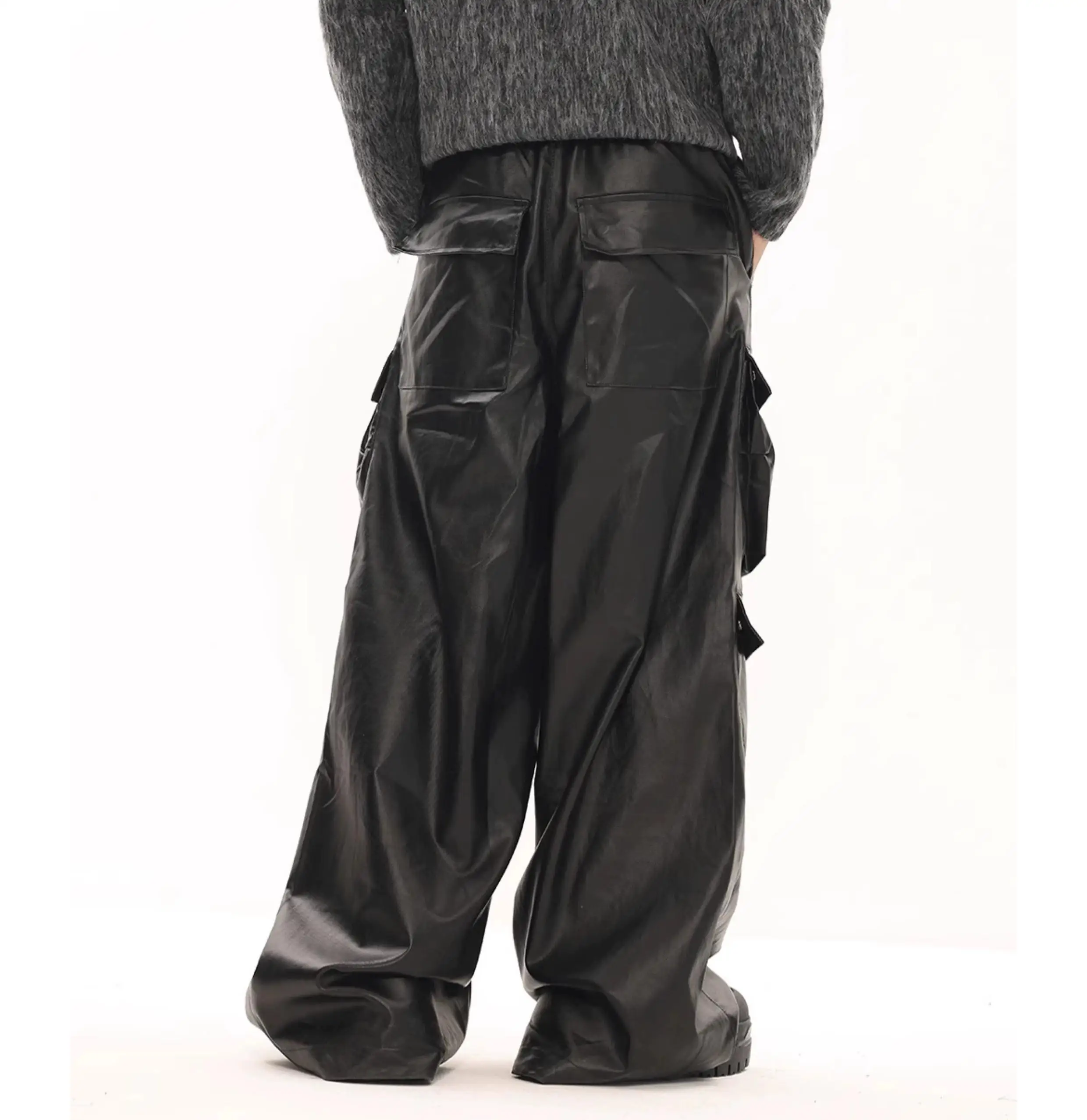 Black Wax coated Men Baggy Jeans Customization Skateboard Denim Y2K Brand Tag Men loose fit Pants wax denim Jeans for men