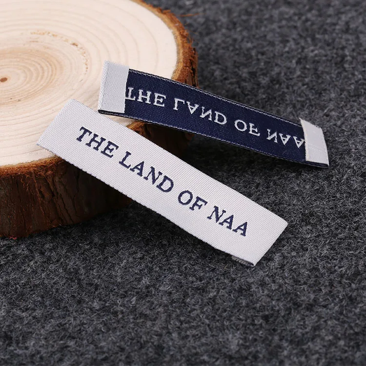 New Design Custom High Density 100% Polyester Textiles Garment Main Woven Clothing Label With End Fold