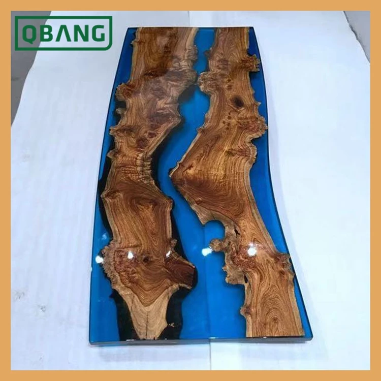 blue live edge river resin wooden dinning coffee table