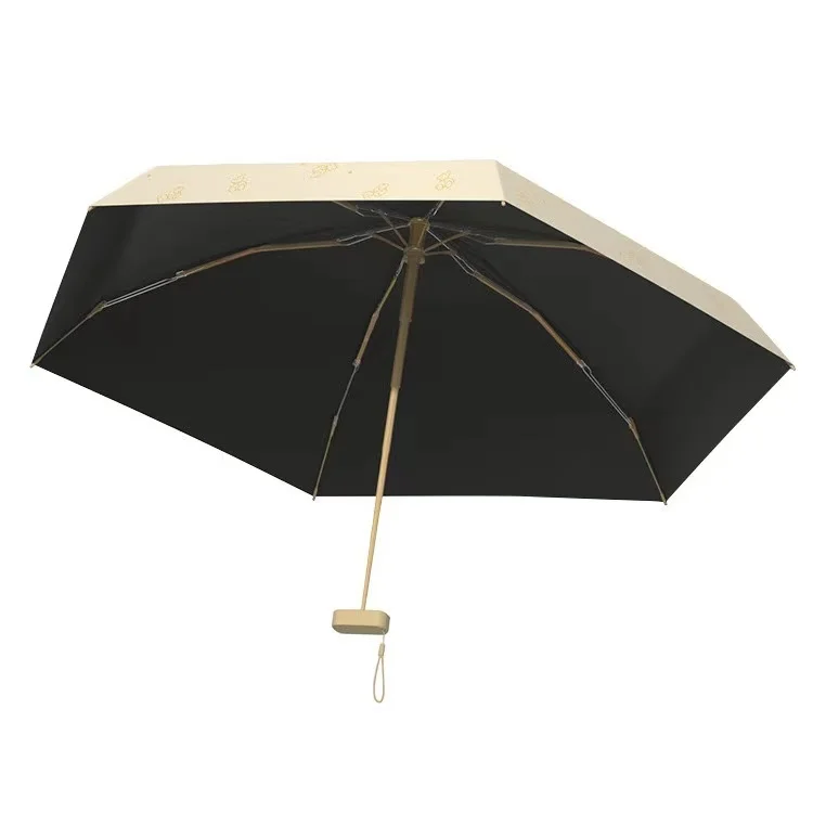 12cm Mini Pocket Folding Portable Eye Umbrella Flat Hexagonal Card Umbrella Black Adhesive Uv Resistant Sun Umbrella