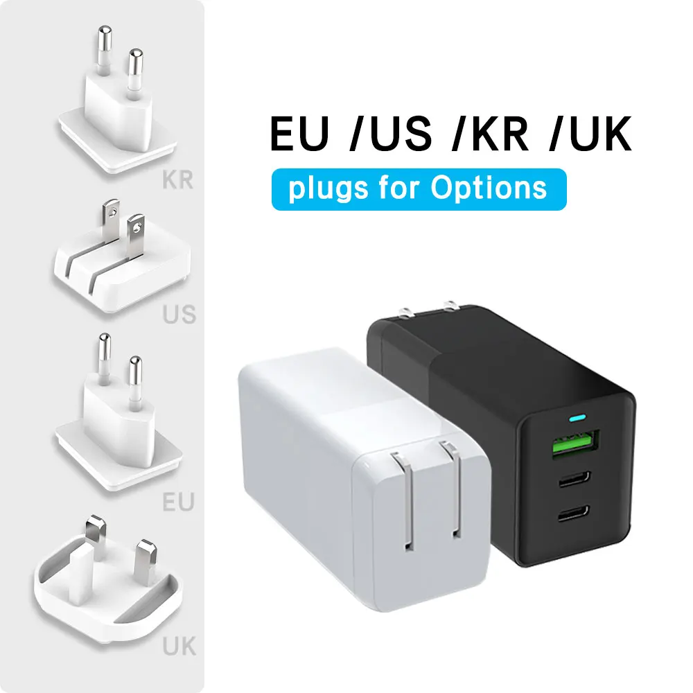  3 порта Ган 65 Вт PD Type-C 25W pps портативное зарядное устройство OEM QC3.0 для быстрой