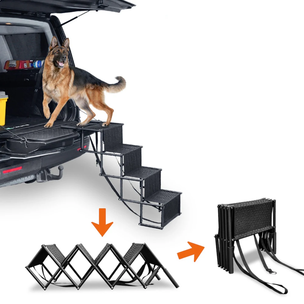 Foldable Pet Dog Steps Outdoor Portable Pet Aluminum Car Step Ramp Climbing Ladder for Large Dogs SUV with Nonslip Surface