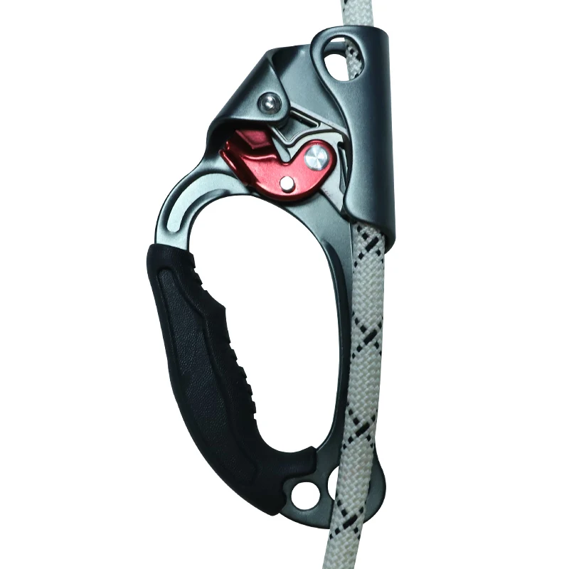 CE certified hand ascender with ergonomic rubber handle, suitable for rock climbing rescue caves, mountaineering