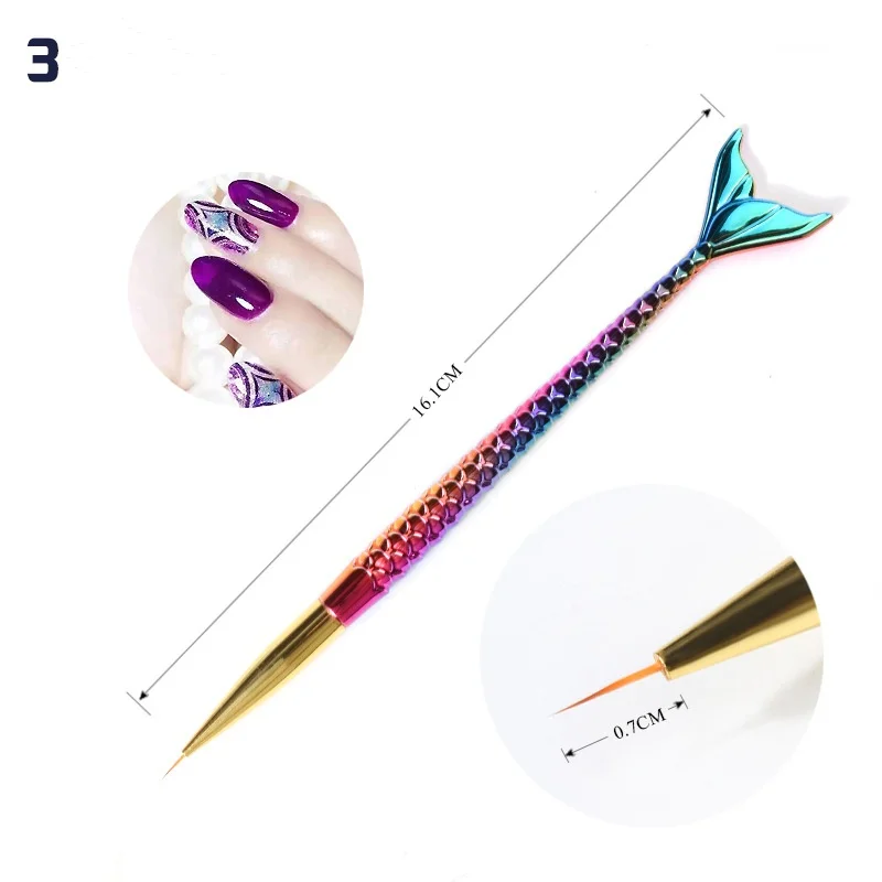 Nail Brush Professional Nylon Metal Mermaid shape Handle 3D Nail Art Tips Builder Acrylic Nail Brush