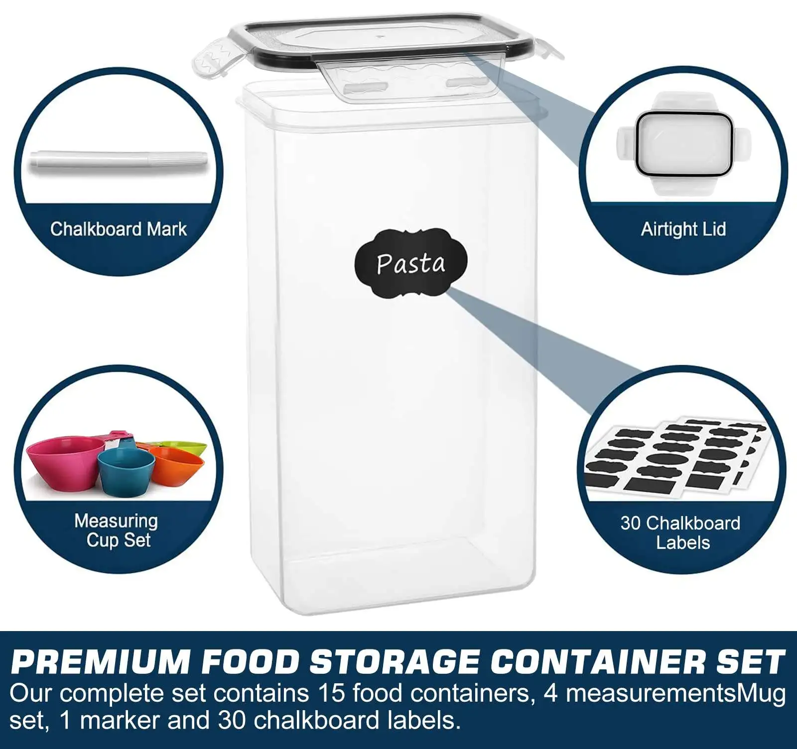 Kitchen 15 PCS storage container set fruit nuts flour oats bpa free food storage organizer bin with lid for dry