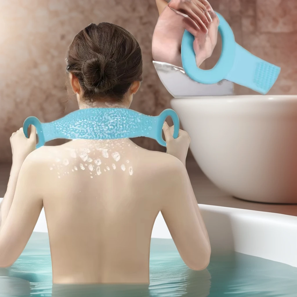 Silicone Body Scrubber Bath Brush Exfoliating Shower Brush Bath Belt Body Scrub Back Massage Brush Cleaning Strap Bathing Tools