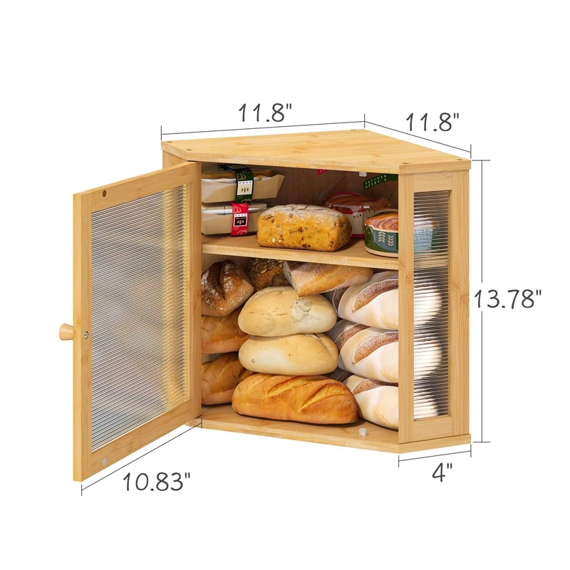 Кухонная угловая коробка для хлеба большая бамбуковая деревянная емкость хранения с акриловой волнистой дверной панелью Бамбуковая