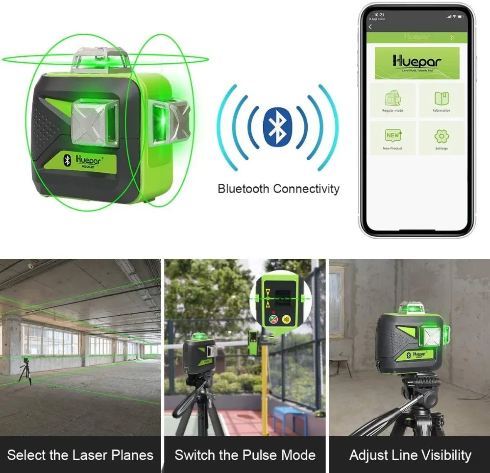  Pro Huepar 3D 12 Lines 603BT-H 3x360 Green Beam Laser Level Self-Leveling Cross