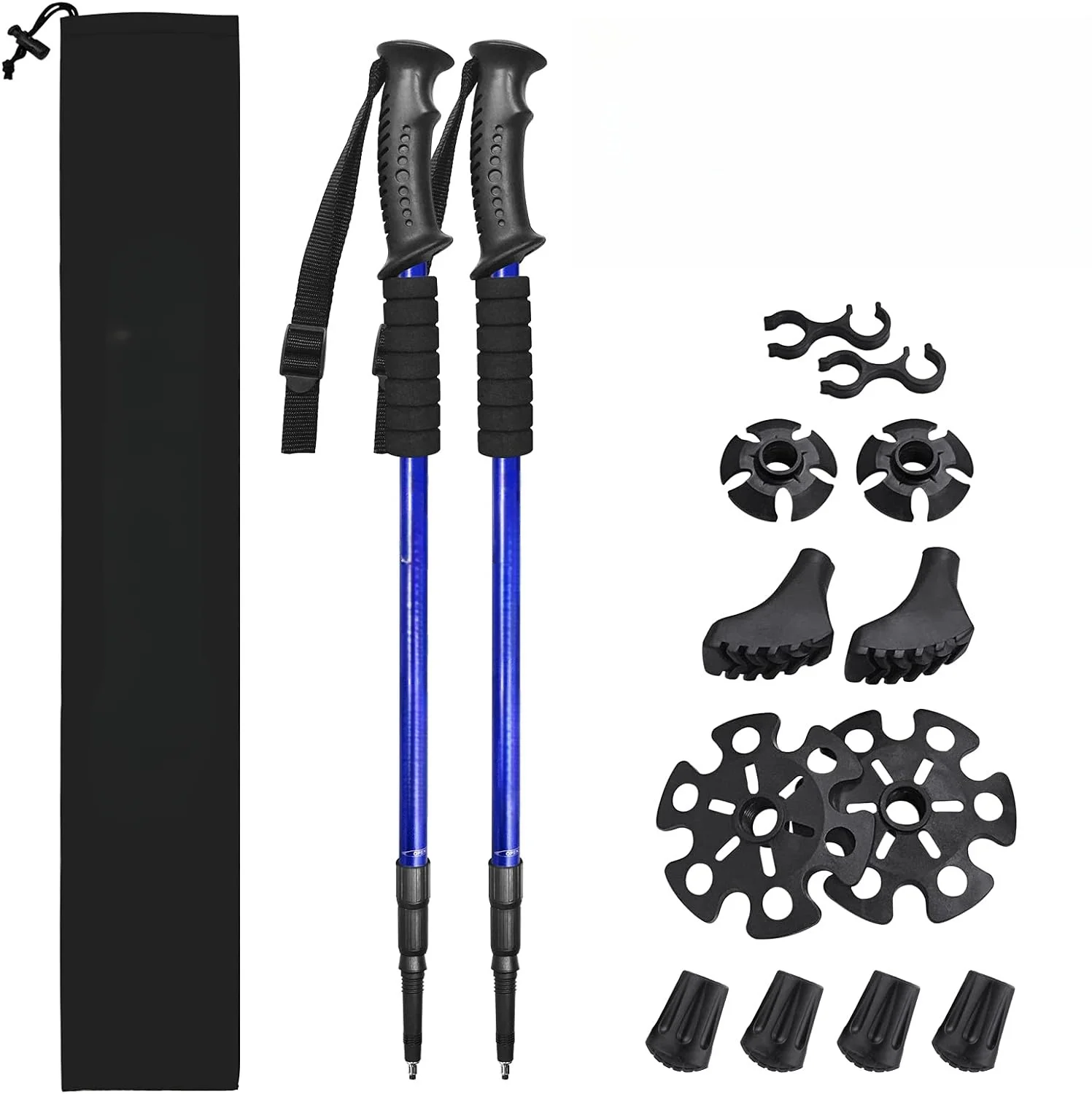 Nordic Ultralight Trekking Telescoping Poles Walking Hiking Foldable Cork Handle Pull String Rope Locking Rubber Tip Outdoor