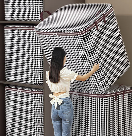 Large Capacity Foldable Storage Box with Lid Handle Modern Design Clothes Organizer Bedroom Office Removable Partition Use Bag