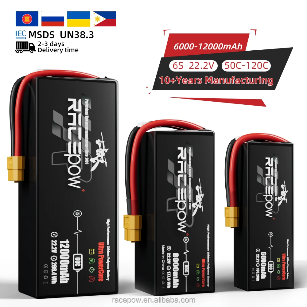 Manufacturer FPV Drone Batteries 6000/6500/7500/8000/9000/9500/10000/12000mAh 6S 100C Lipo Battery for 7 10 13inch FPV drone