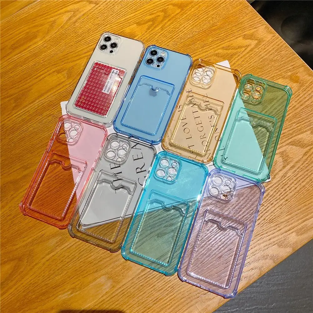 Transparent Card Slot Bag Holder Case for iPhone 15 14 13 11 12 Pro Max Mini X XS XR 7 8 Plus Clear Shockproof Soft Wallet Cover
