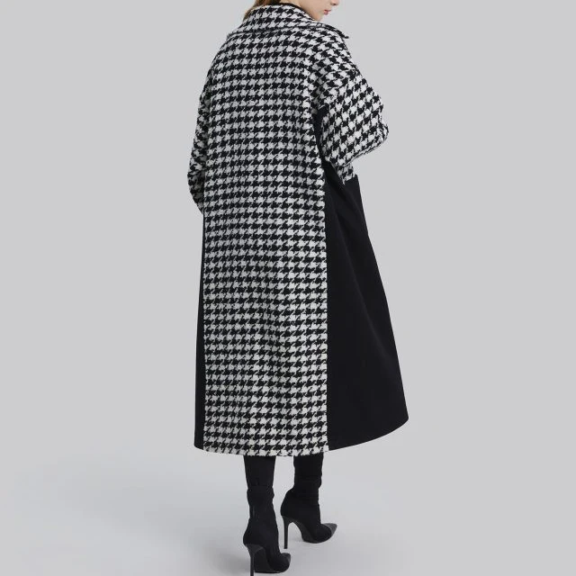 new design custom casual oversized long sleeve houndstooth fall trench coat for women