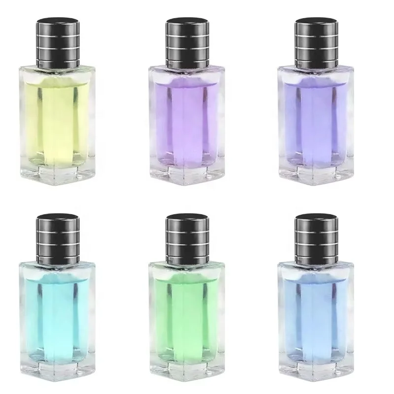 Hot Sale Recyclable Clear Square Transparent Flat Shoulder Perfume Spray Glass Bottle with Black Lid 100ml