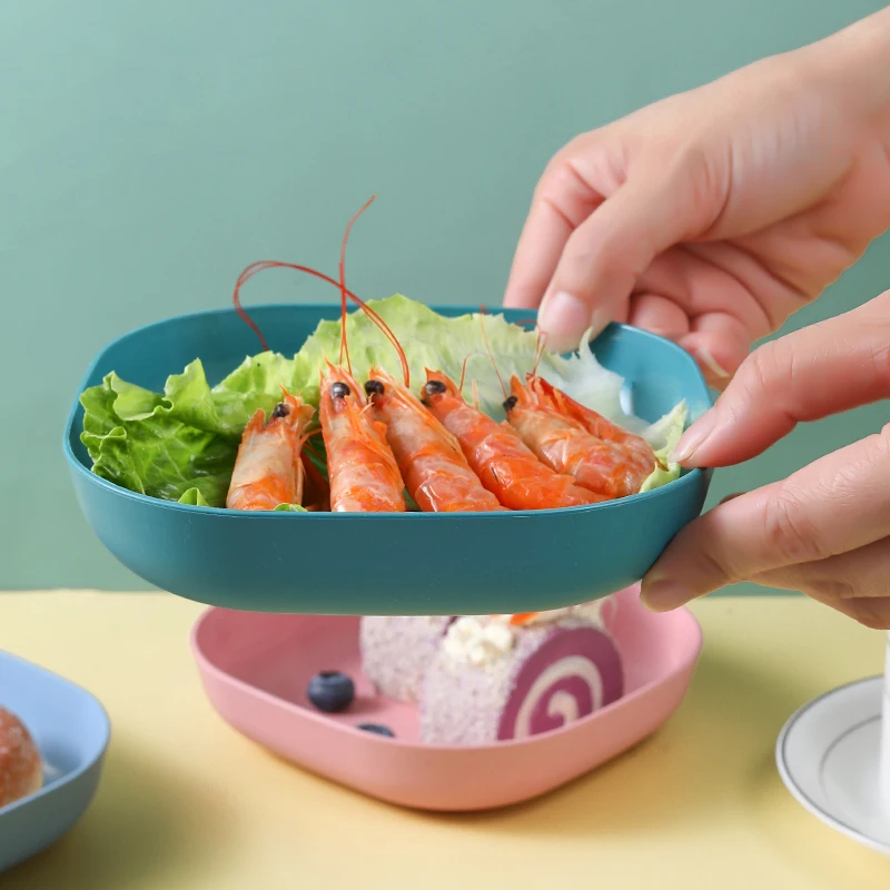 Modern Simple Dinner Plate Round Square 5.7 Inch Multiple Color Wheat Straw Nordic Plastic Plate Fruit Vegetable Plate Food Tray