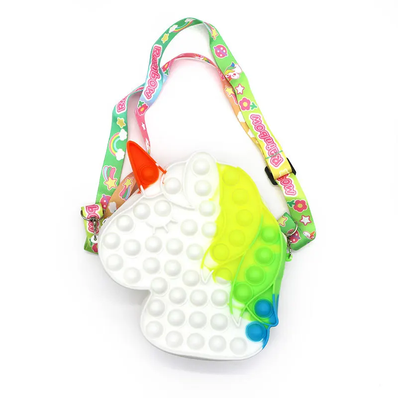 Yzora 2021 new rainbow mini bubble sensory fidgets kids silicone unicorn small crossbody shoulder messenger