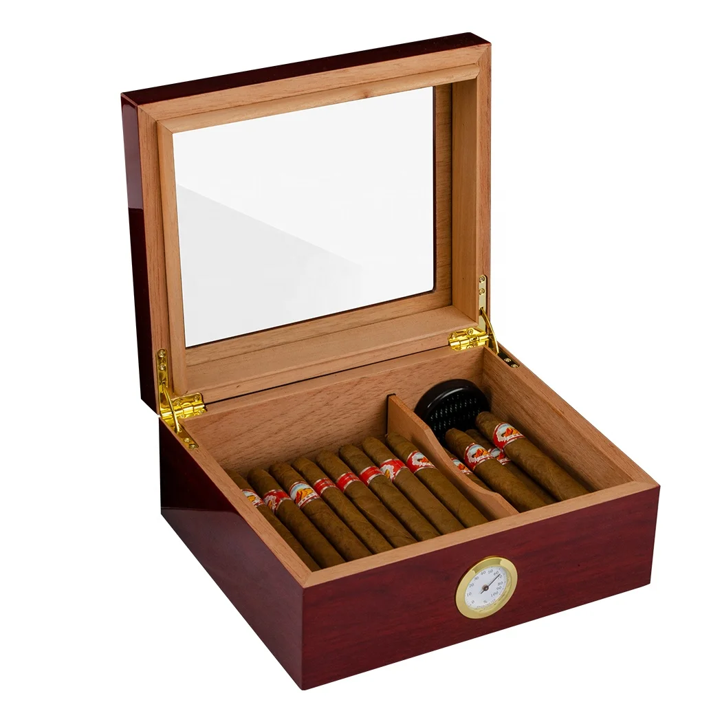 Matte Lacquer Cherry Cedar Humidor for 15-20 CT Cigars Box