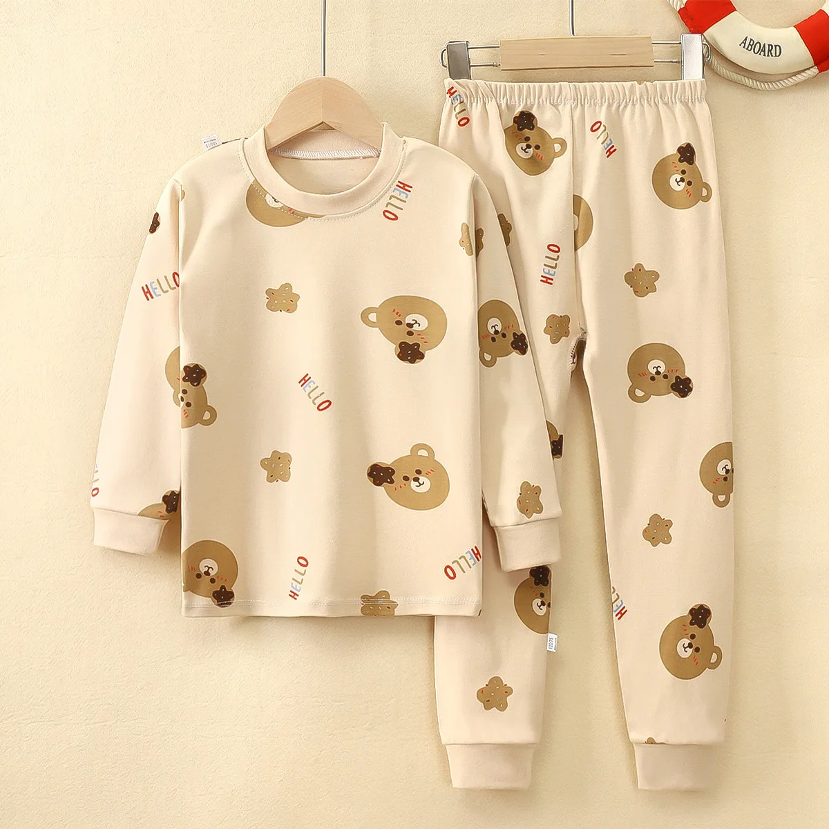 Cartoon printed cotton boys girls sleepwear long sleeve kids pajamas set