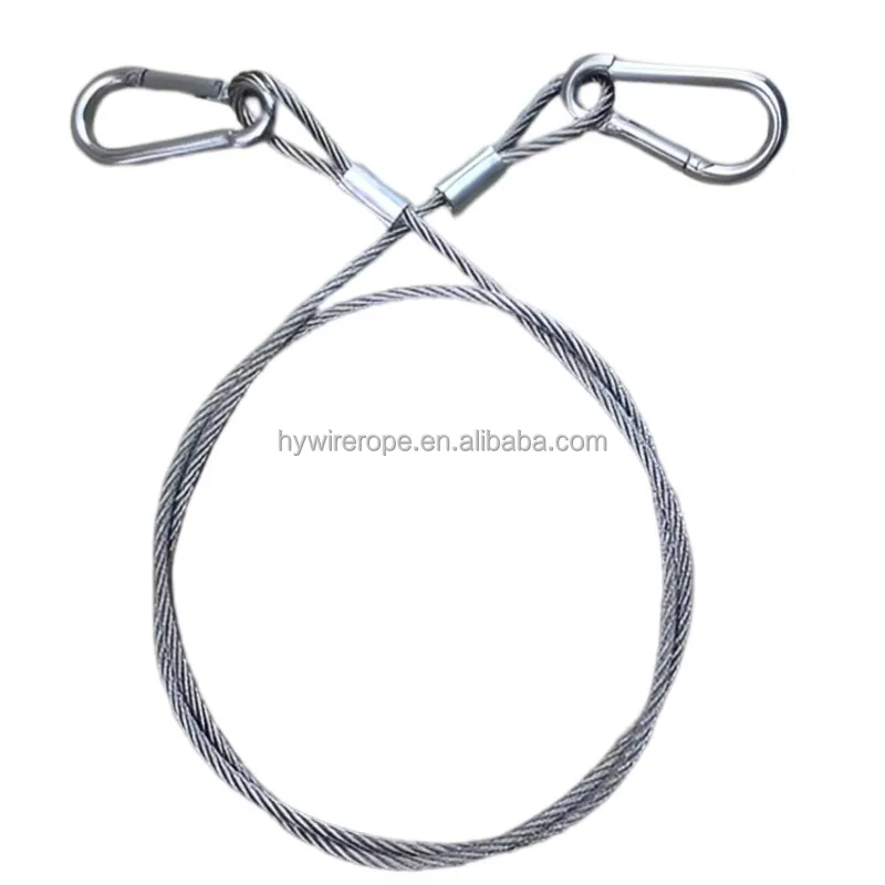 Gym Sport Cable Wire Rope With Coated Black Pvc Steel Wire Rope With Stainless Steel Carabiner