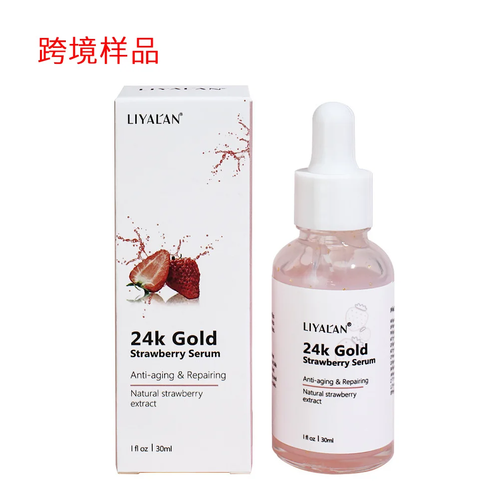 LIYALAN Anti Aging Wrinkle Skin Care Dark Spot Remover Whitening facial serum 24K Gold Leaf Strawberry Face Serum 30ml