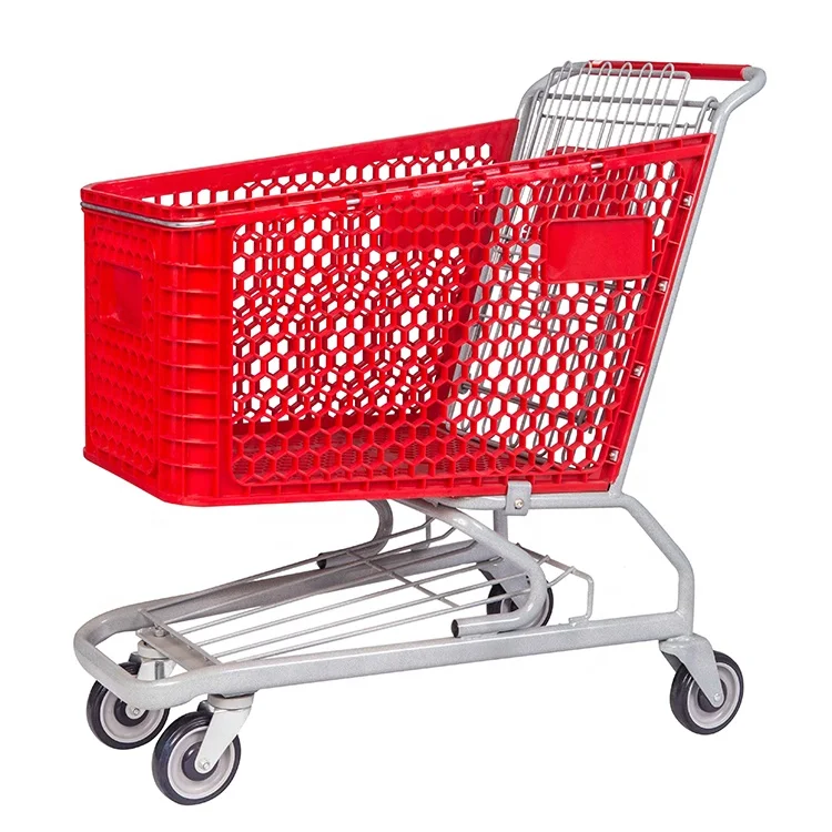 Оптовая продажа пластиковая тележка для супермаркетов большой