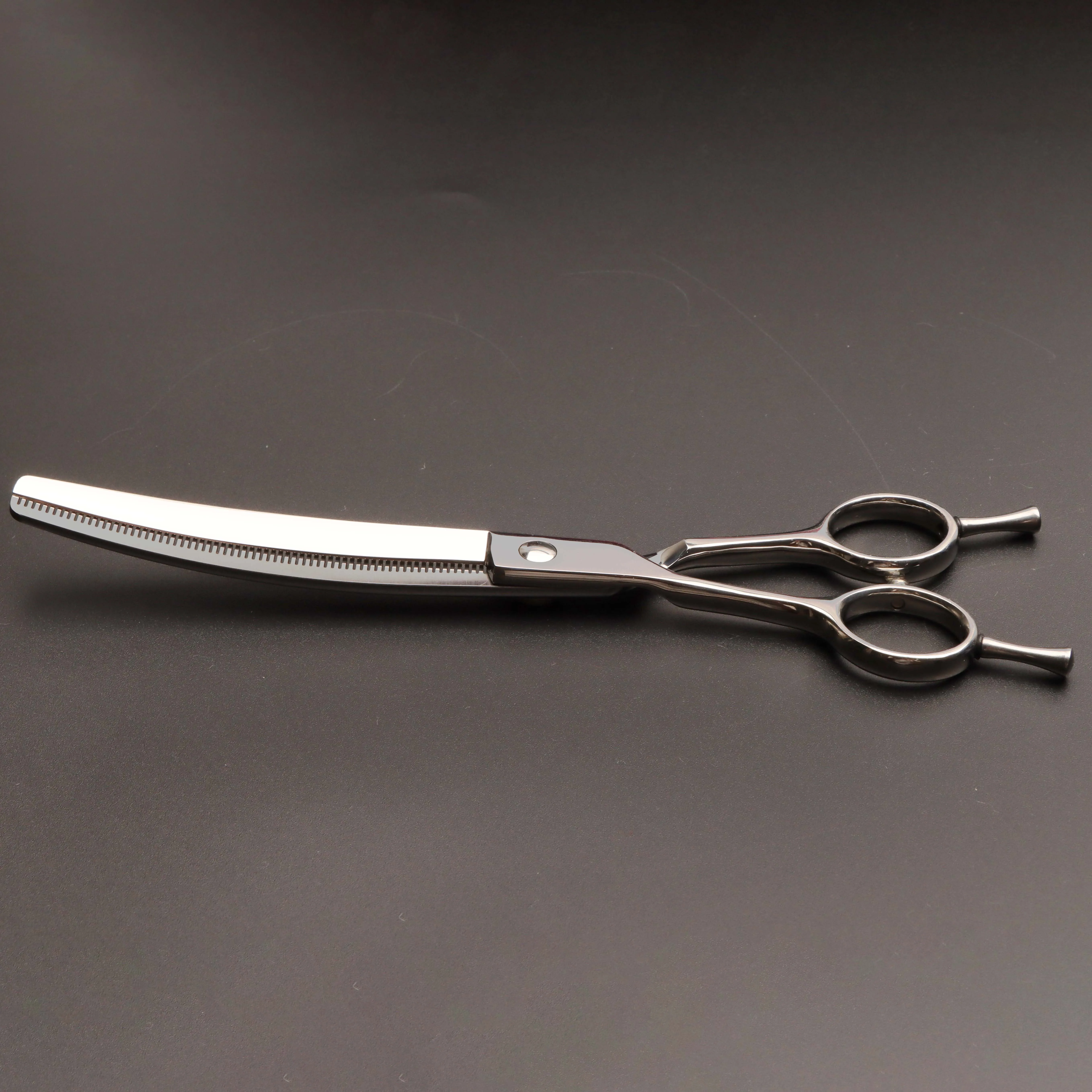High Quality 7.25 inch 66 tooth Japan 440C Stainless Steel Pet Cutting Shears Left Handed Curved Thinning Scissors