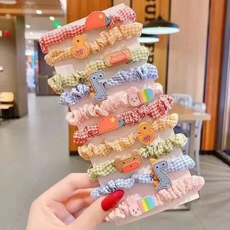 Fashion Children Gift 10pcs/set Colorful Cartoon Flower Girls Hair Tie Accessories Animal Fruits Hair Band Kids Small Scrunchies