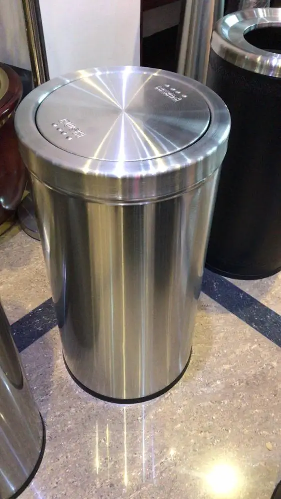 GPX-110T Swing top round 50L stainless steel kitchen paper waste garbage bin