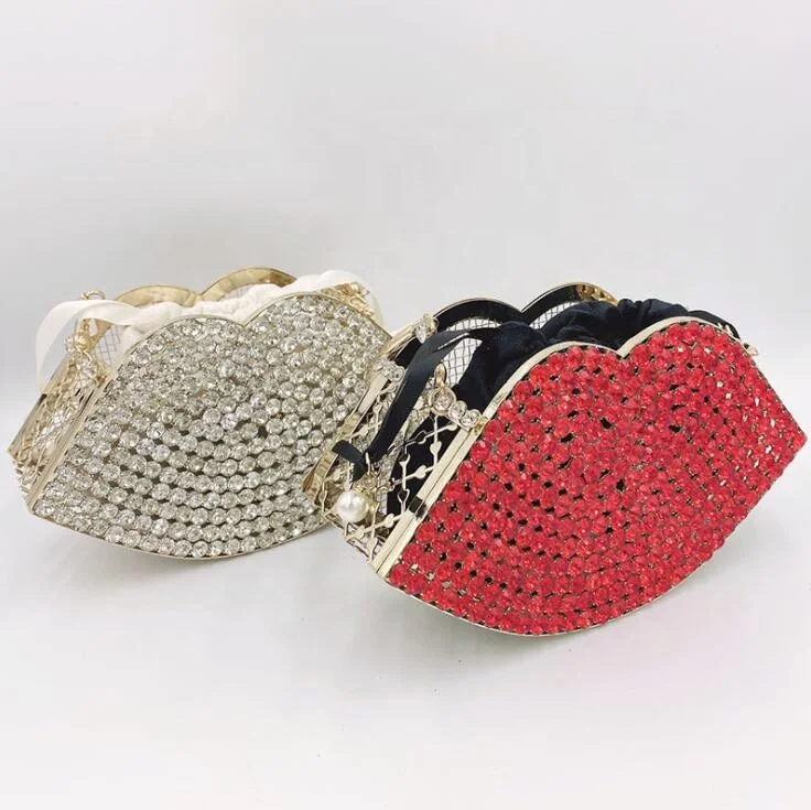 
New Design Crystal Rhinestone Clutch Evening Bag for Formal Party Lips Shape Clutch Purse Diamond Clutch Purse 