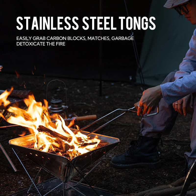 Campingmoon Folding Garden Steel Firewood Tongs Camping Portable foldable outdoor camping Charcoal Tongs