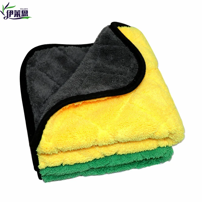 Microfiber diamond lattice towel yellow grey super absorbent coral fleece car towel 40*40 detailing car wash towel