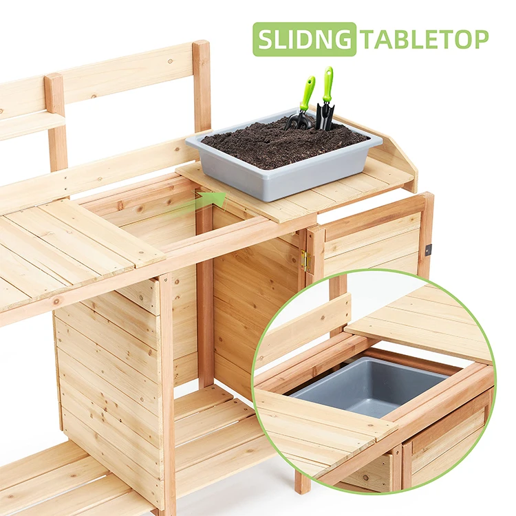 Hot Selling Outdoor Potting Station Solid Wood Garden Work Bench Table with Sink and Storage Cabinet
