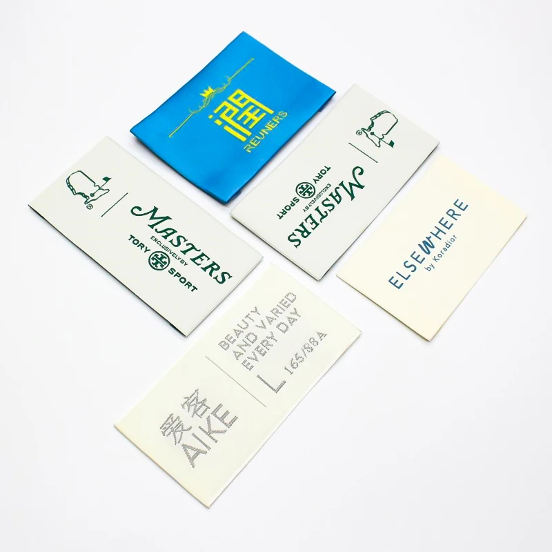 Custom Woven Polyester Garment Clothing Labels and Size Stickers Embroidered End Fold Sustainable for Bags and Shoes Use