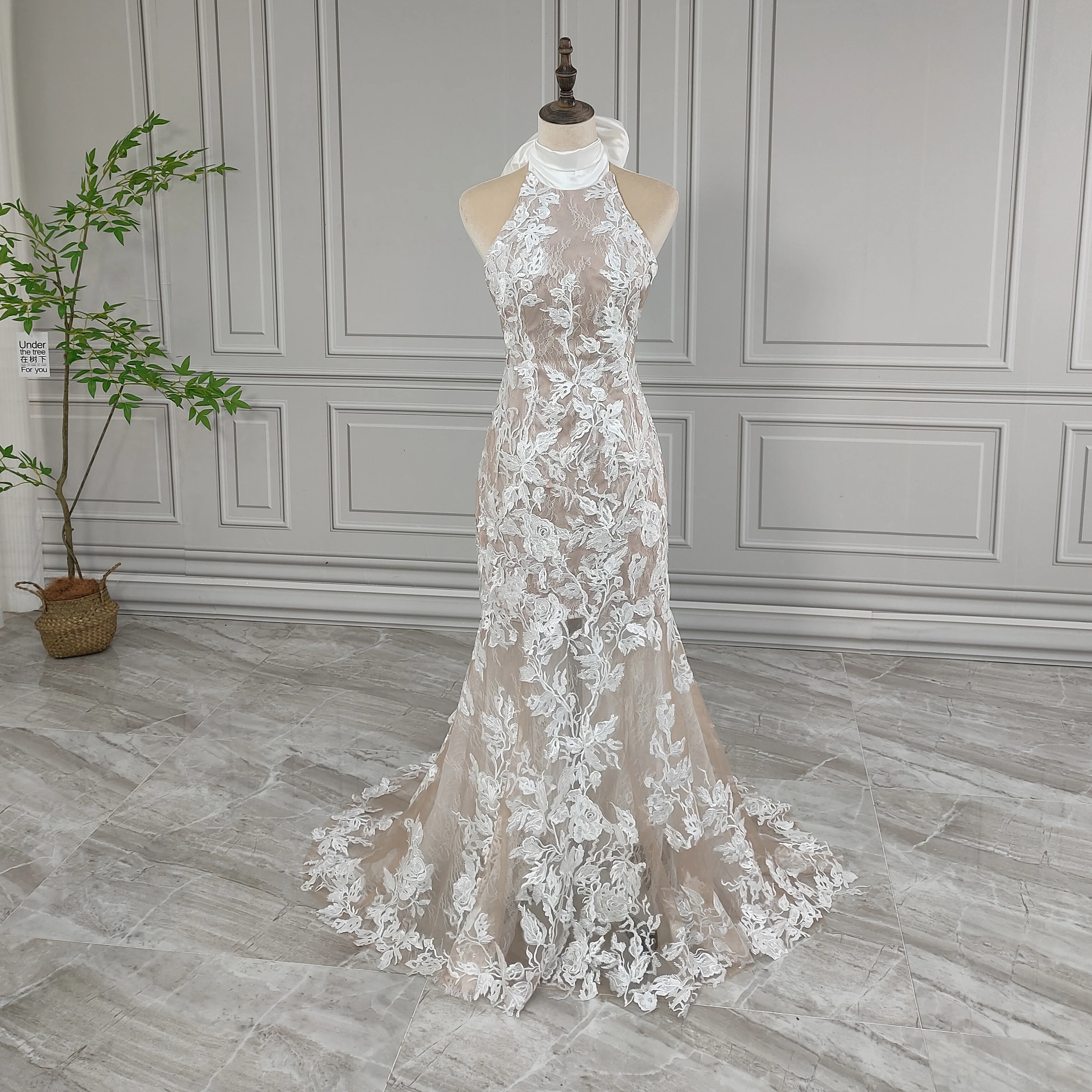 100% Real Photos High Quality Halter Sequined Lace Mermaid Wedding Dress Elegant Women Bridal Gown Bride Dress For Wedding 2024