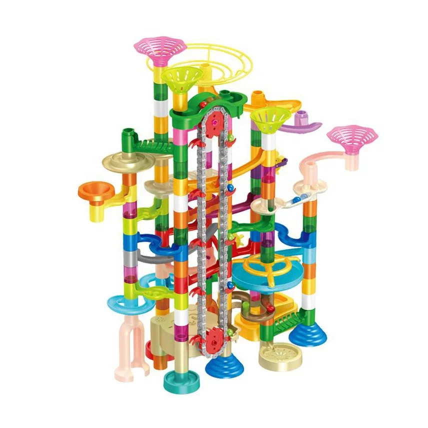 236pcs glowing roll ball construction building blocks toy DIY assemble marble run track building blocks set with chain elevator