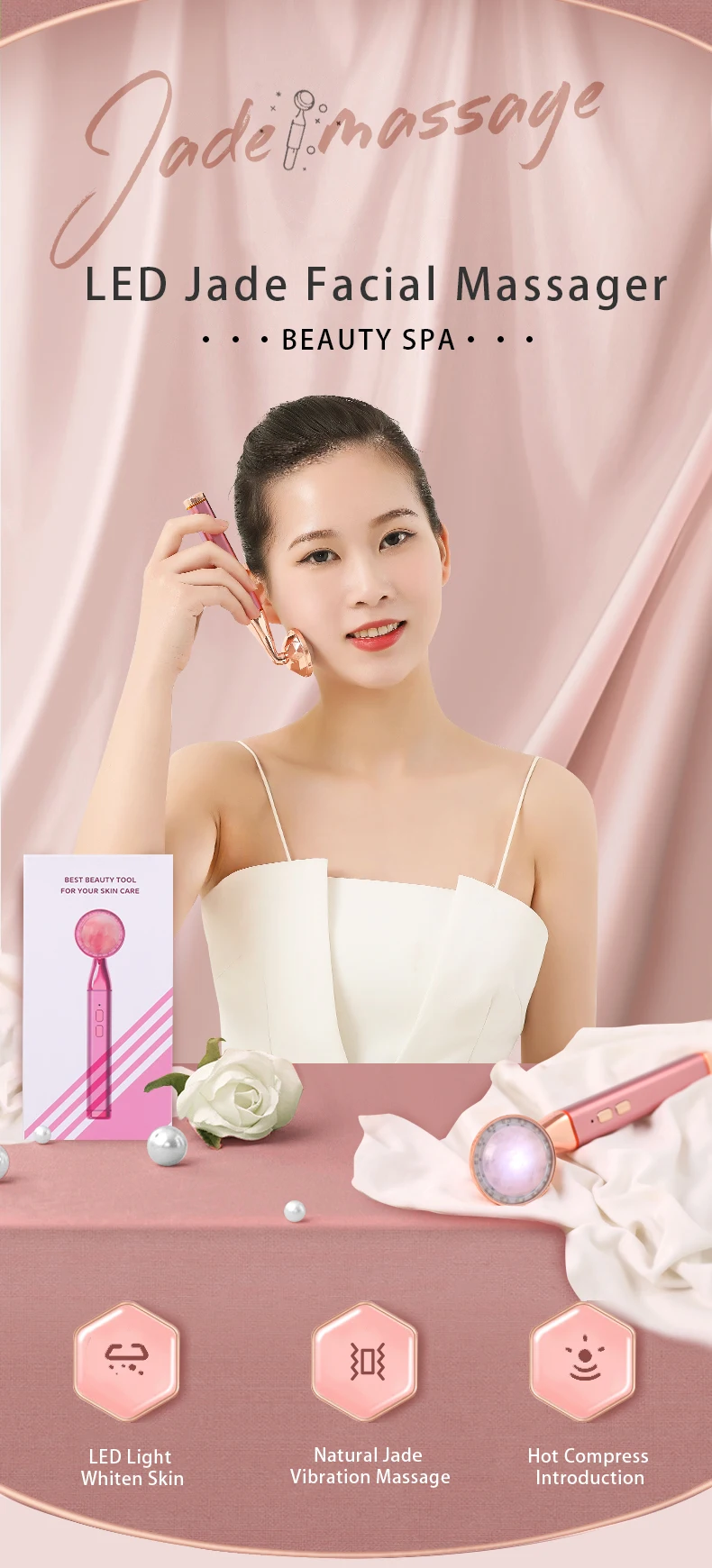 Facial Tool Lifting Roller Skin Massage Anti Aging Energy Beauty Bar Beauty Equipment Vibrating Jade Facial Massage Roller