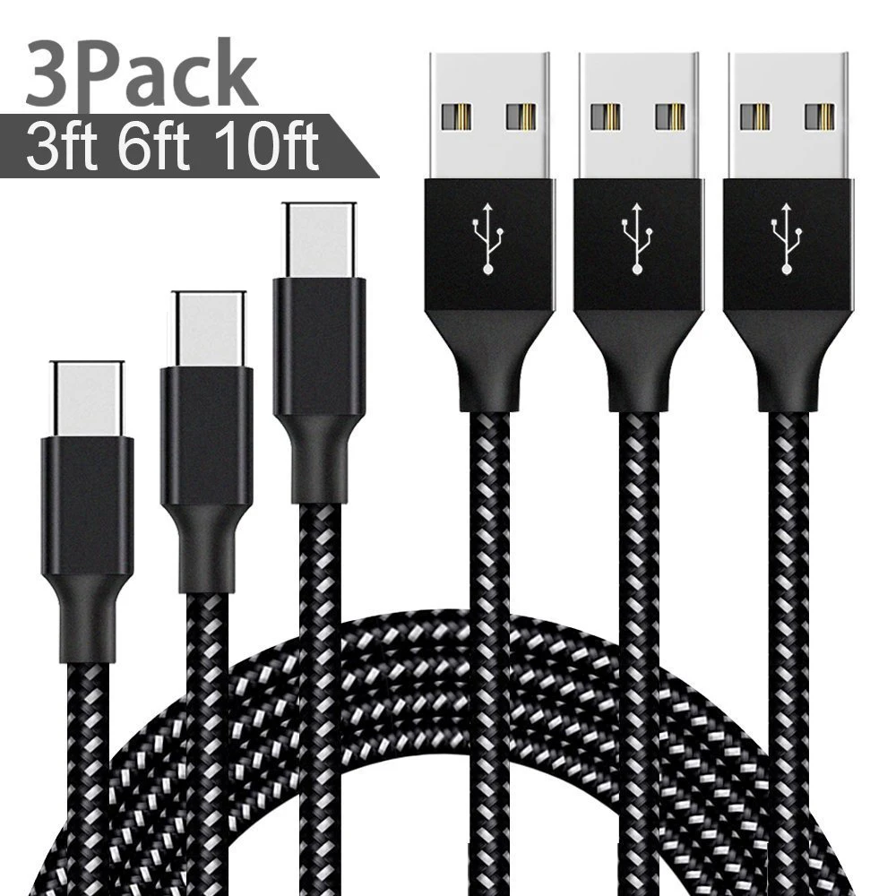 Нейлоновый Плетеный Micro USB кабель 3 м Type C для передачи данных мобильных телефонов Android смартфонов Быстрая зарядка 10 футов шнур прочное быстрое