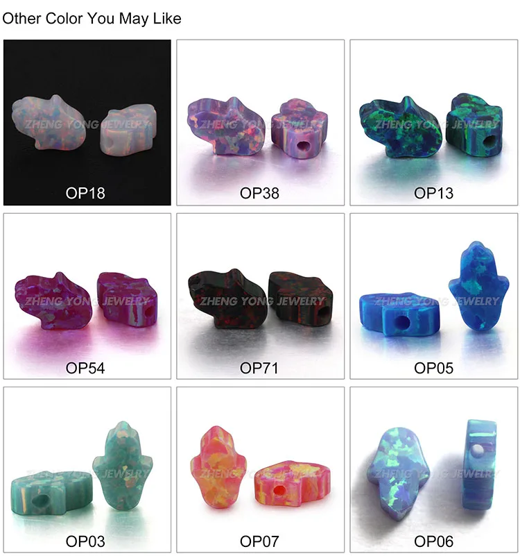 Zhengyong Jewelry OP38 Lab Created Opal Hamsa Hand Shape Synthetic Fire Opal 92 Colors Available