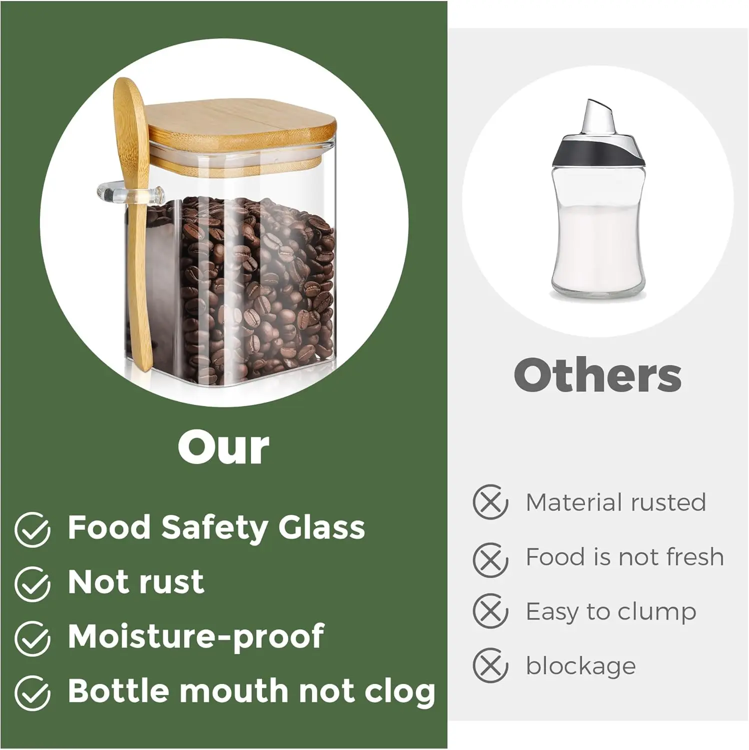 Hot selling square transparent 450ml 530ml 800ml 1000ml glass food container glass containers with airtight bamboo lid and spoon