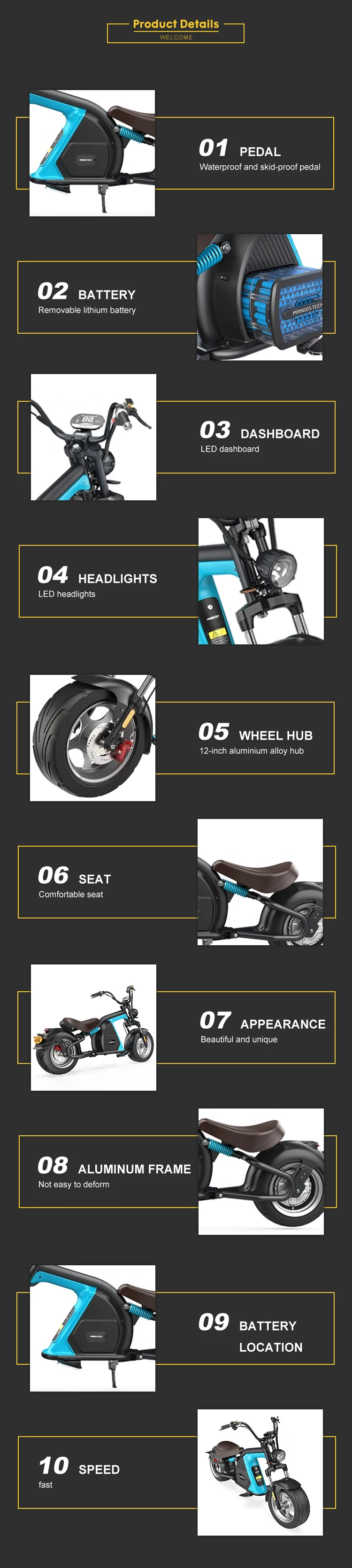 Electric Scooter Big Tyres Fastest Electric Motorcycle Mini Citycoco Scooter