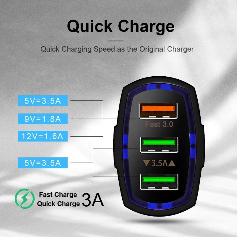  3A Quick Charge 3 0 USB Автомобильное зарядное устройство для iPhone Samsung Xiaomi автомобильное быстрой зарядки QC 4 Мобильный