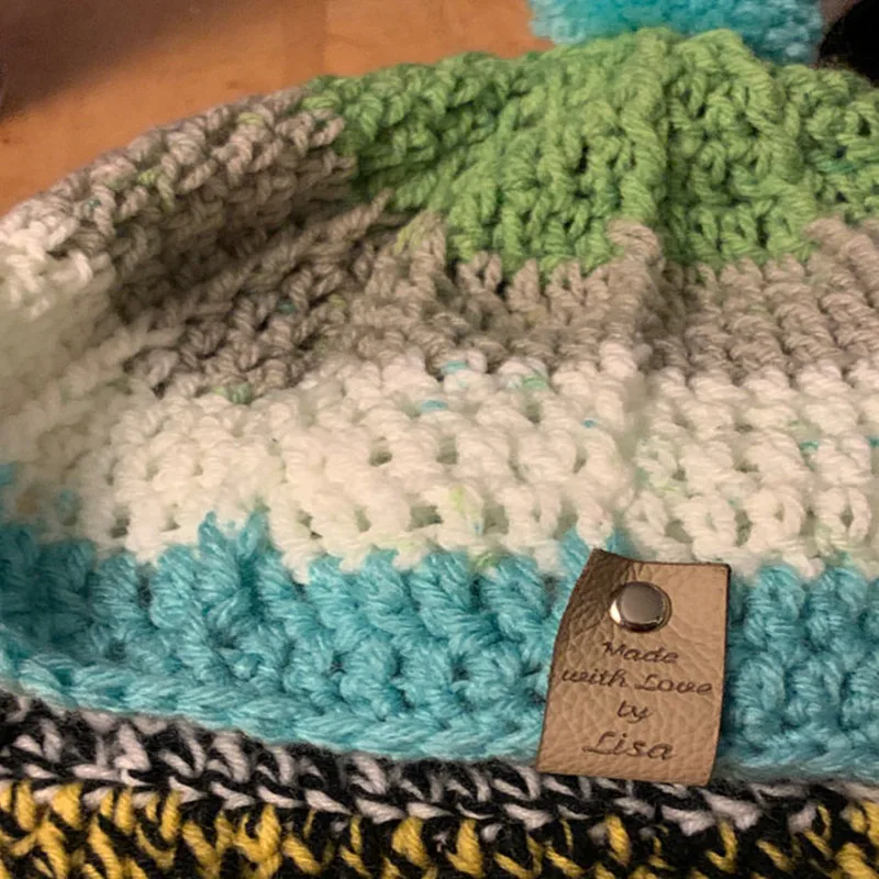 Leather Labels Personalized With Rivets Handmade Tags For Crochet Knitting Sew On Brand Logo Garment Label Diy Accessories