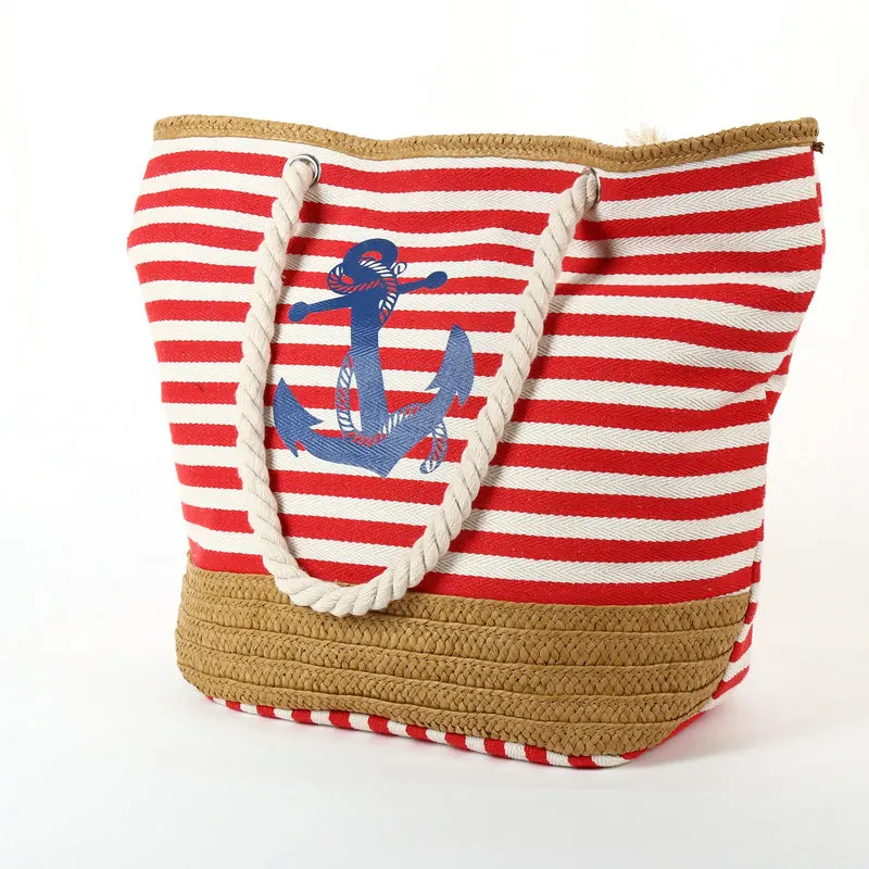Wholesale tote canvas summer natural raffia straw bag shell shape rattan beach tote bag