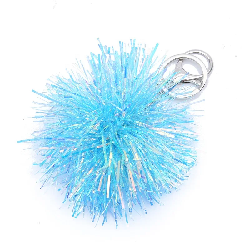 Colorful Wedding Birthday Party Gift Present Kids Girl rainbow film Laser Foil Tassels Fringe Ball Key Ring Keychains