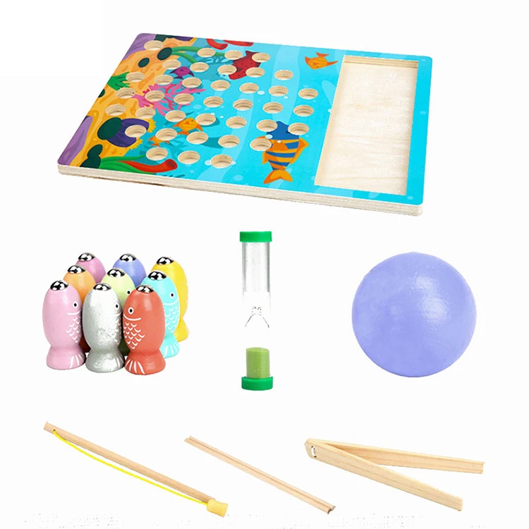 Обучающая деревянная игрушка Монтессори, магнитная рыболовная игра, деревянные игрушки для детей