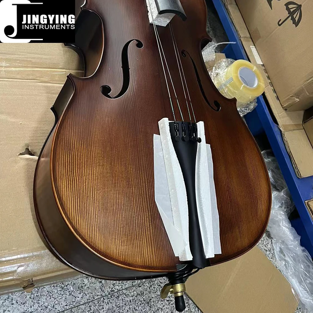 2024 Jingying Music String Instruments,JYCE-E600 Solid Wood Spruce Panel Cello Matte Flamed Maple Practice Cello