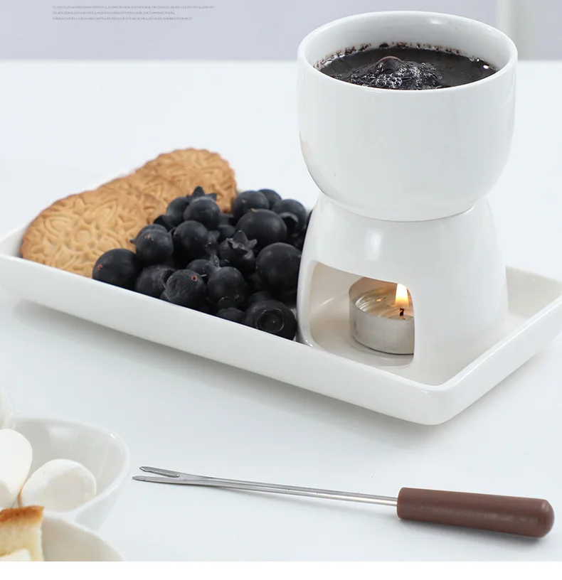 Wholesale Best 3-in-1 Mini Wedding Home Party Ceramic Chocolate Cheese Fondue Pot Set Kit with Forks