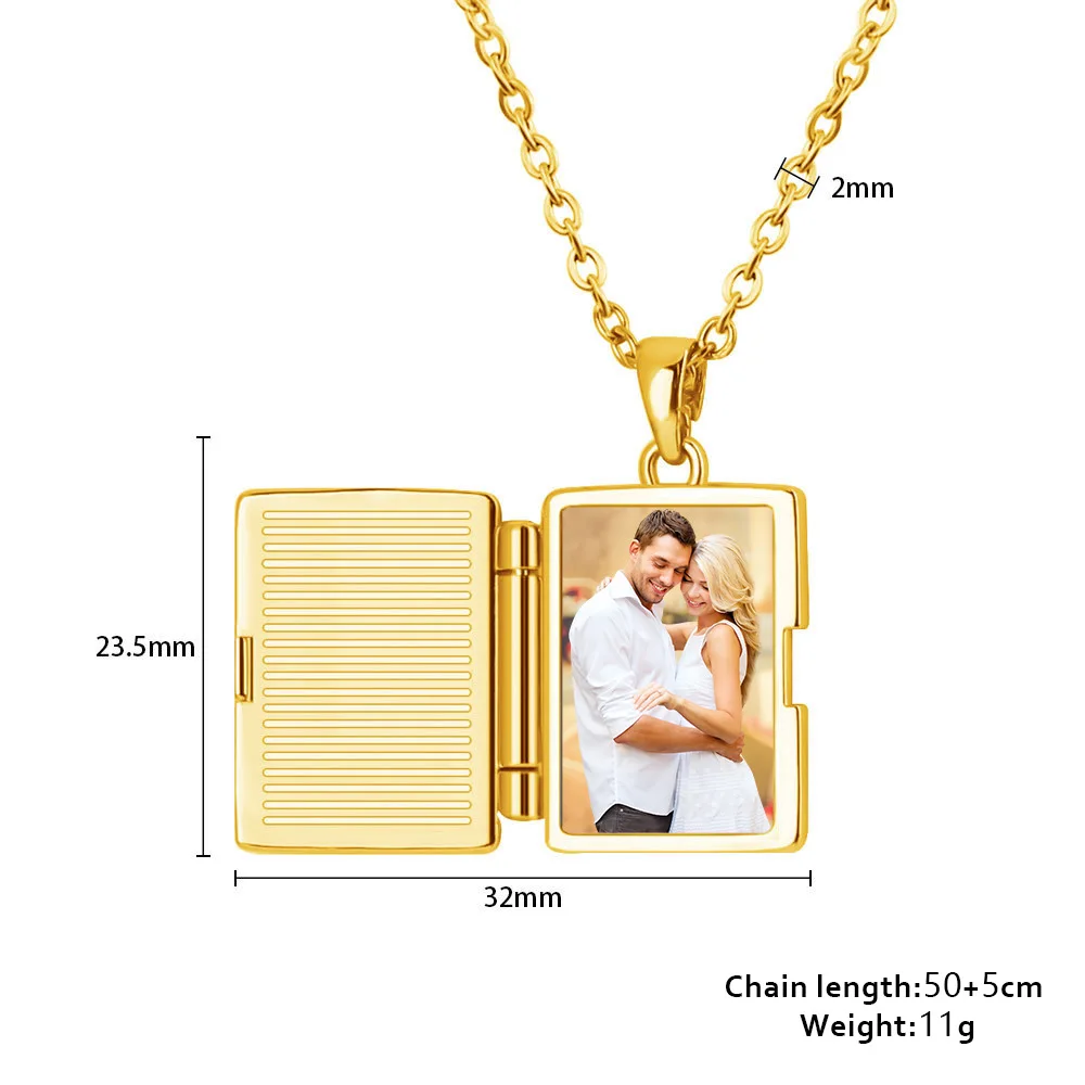 Valentines Day Necklace Wholesale Copper Material Gold Album Envelope Necklace DIY Color Printed Pendant Necklace
