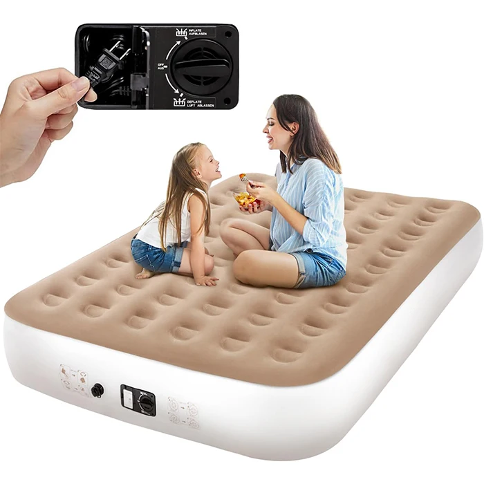 Factory Promotion Flocked Inflatable Air Mattress Bed With Built-In Pump Air Mattress